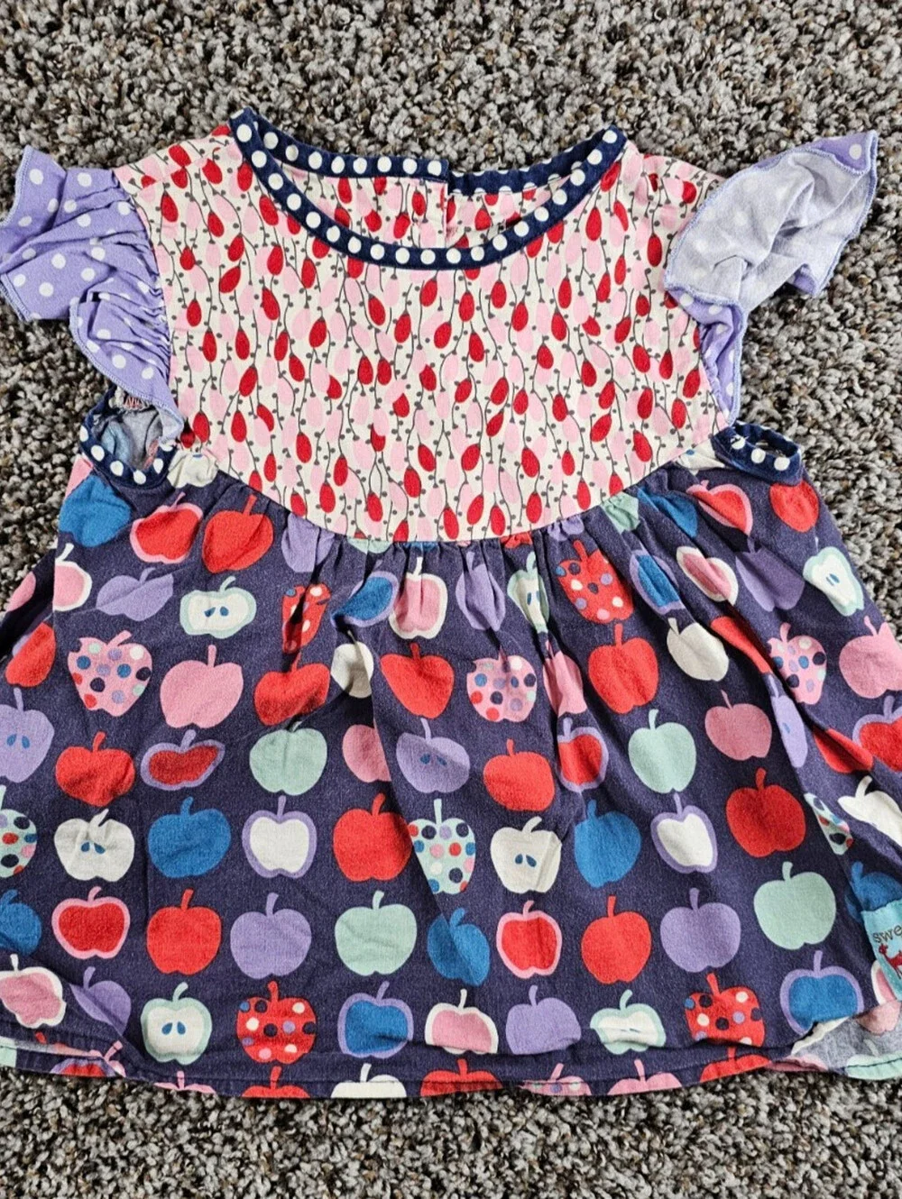 Sweet Petunia Clothing Girls Sz 4T Short Sleeve Top Apple Print School Colorful